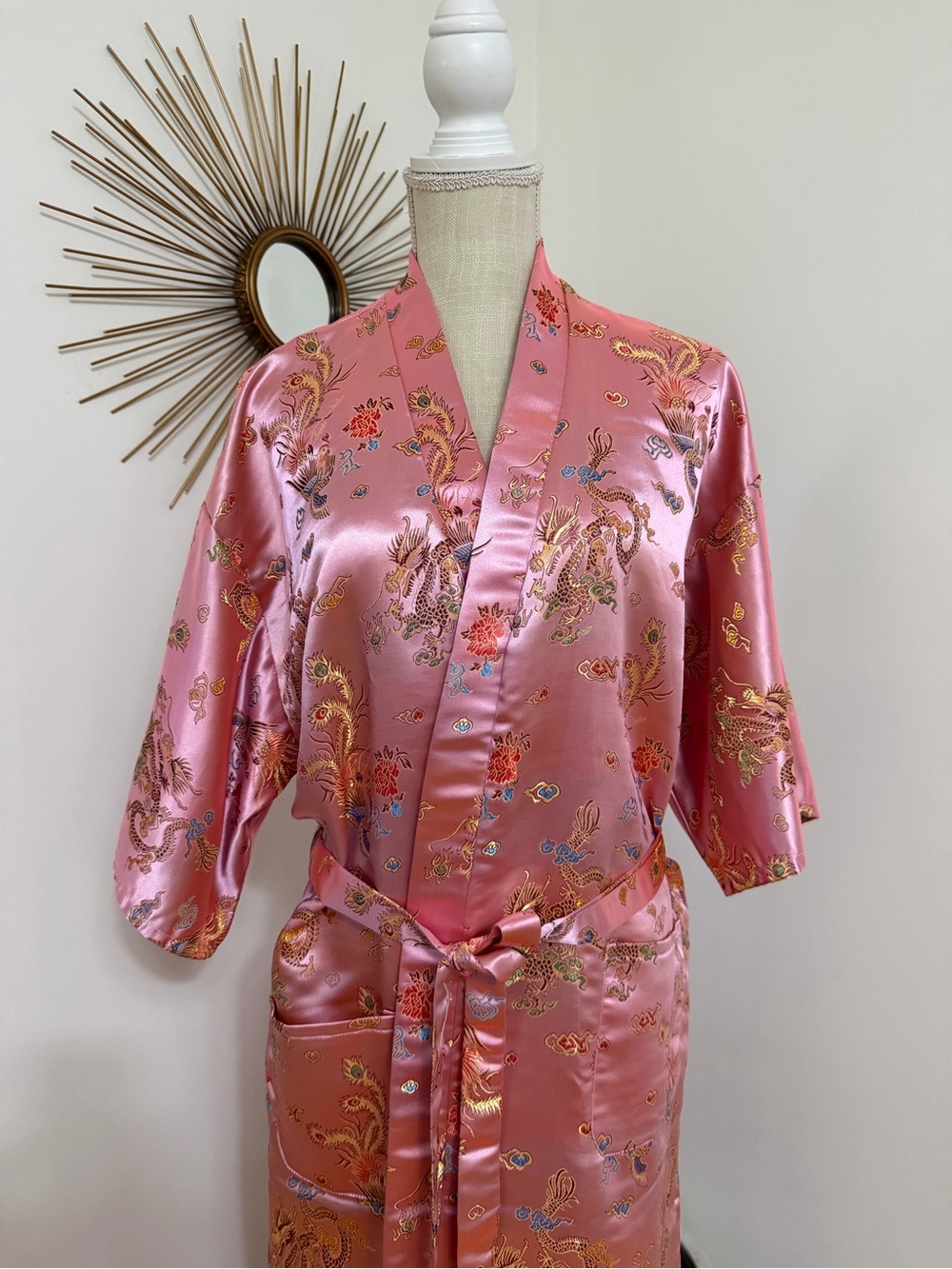 Lotus Brand Pink Robe Dragons and Flowers Multicolor